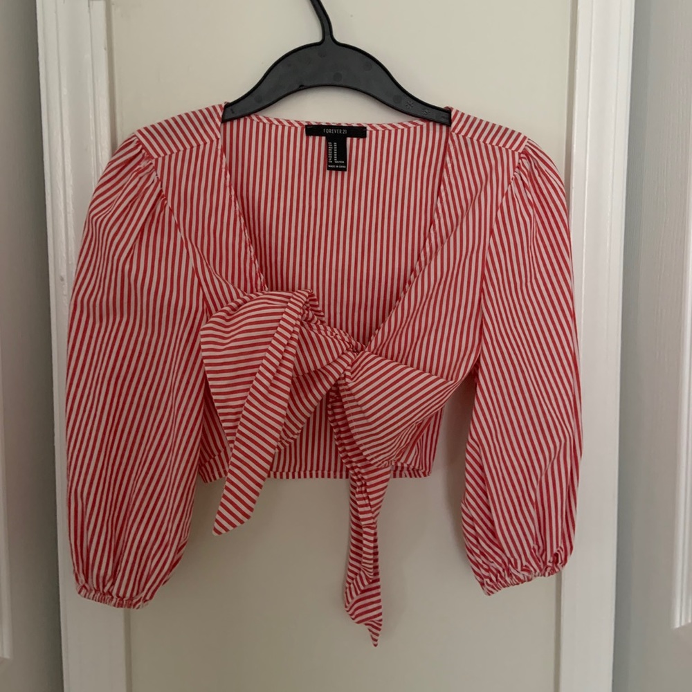 White and red stripe shirt